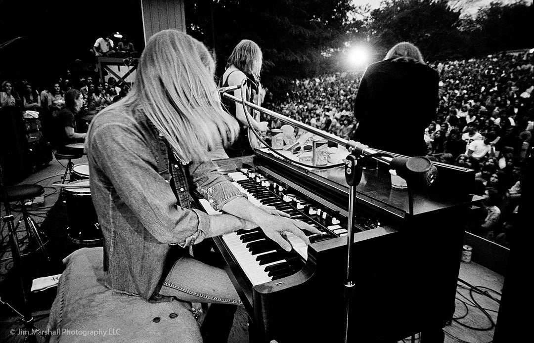 Allman Brothers Band performing outside at the Overton Park Theatre Memphis, TN. May 9, 1971