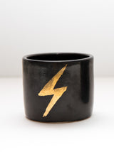 Small black cup w/metallic lightning bolt #1