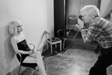 Andy Warhol shooting Debbie Harry at the Factory in NYC.