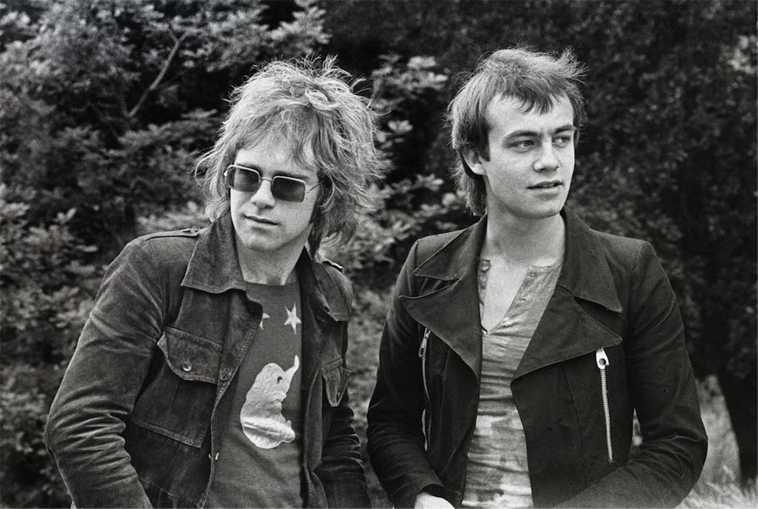 Elton John and Bernie Taupin in Hampstead Heath, UK. 1970.