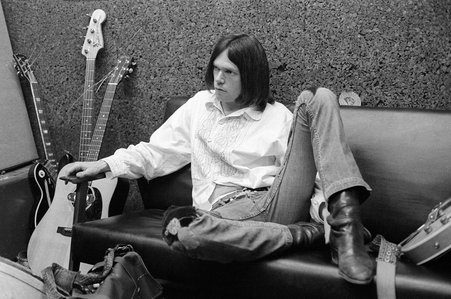 Neil Young backstage at the Electric Factory, Philadelphia, PA. 1970