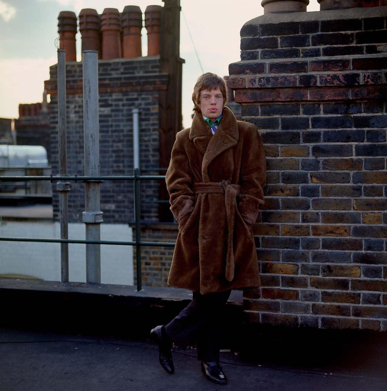 Mick Jagger on roof of the Harley House on London, UK. 1966