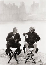 Actor Robert Redford having a conversation with Richard Helmes, then head of the CIA, during the filming of ‘Three Days of the Condor’ on Rykers Island, New York City, 1975.