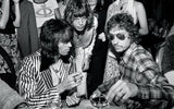 Bob Dylan with Keith Richards and Mick Jagger. Attending Mick Jaggers 29th Birthday party. New York City. 1972