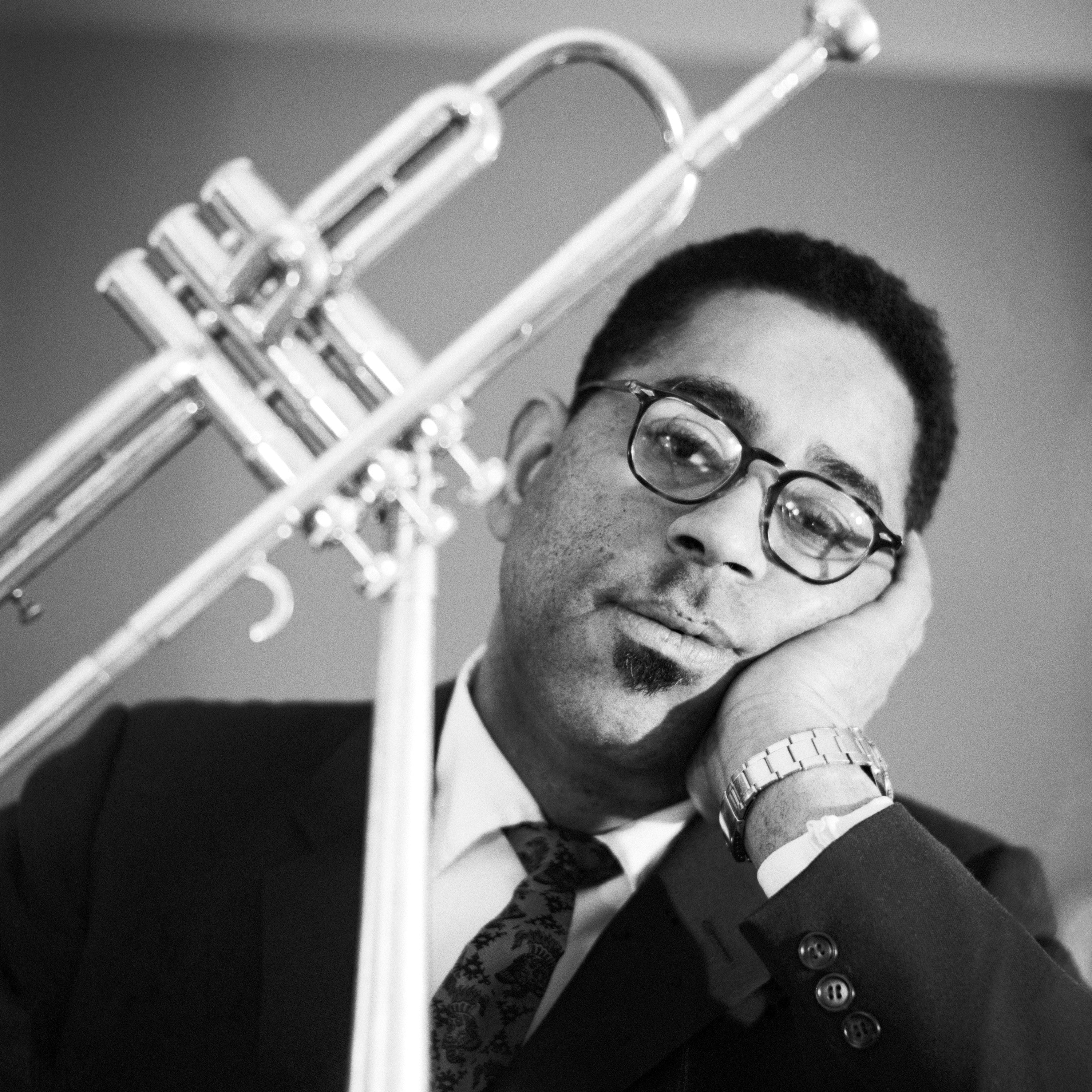 American jazz trumpeter, bandleader, composer and singer John Birks “Dizzy” Gillespie poses on a shoot for DownBeat magazine cover, published on June 23rd 1960.