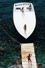 August 1973:A Magnum motorboat belonging to Count Filippo Theodoli arrives at the private jetty of the Il Pellicano Hotel in Porto Ercole, Italy.