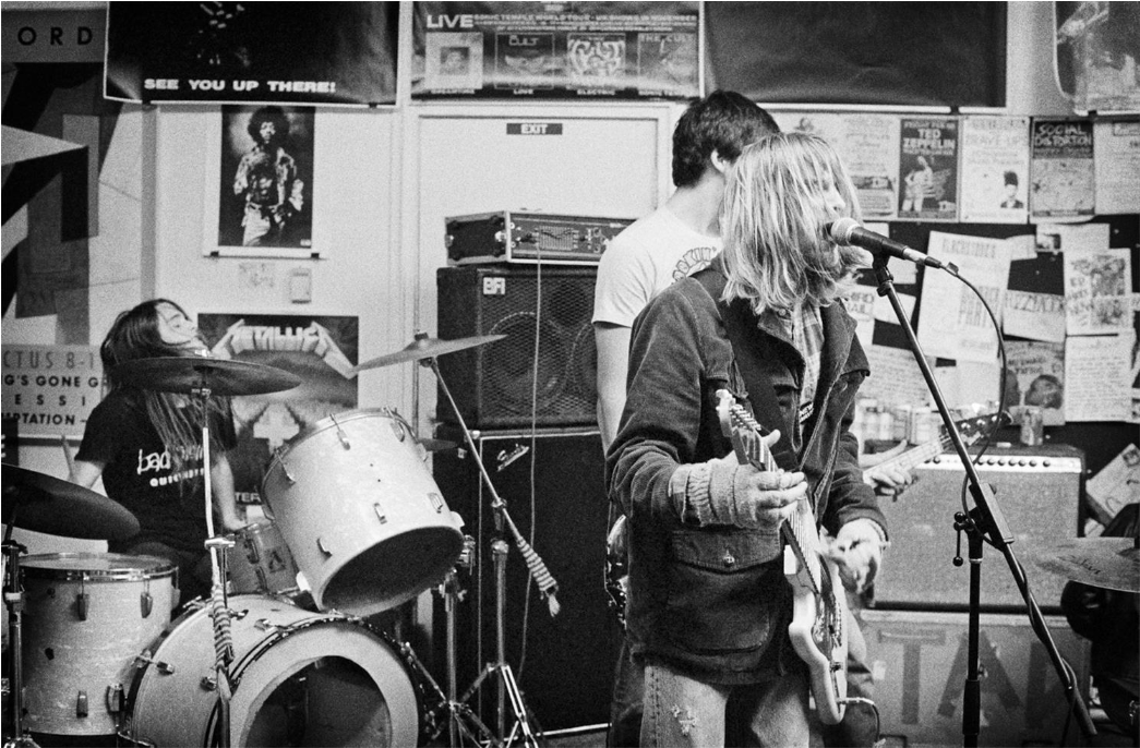 Nirvana performing at Rough Trade records on Haight St. San Francisco, CA. 1990
February 1, 1990.
