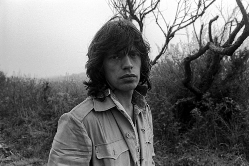 Mick Jagger outside at Andy Warhols house in Montauk, NY. 1975