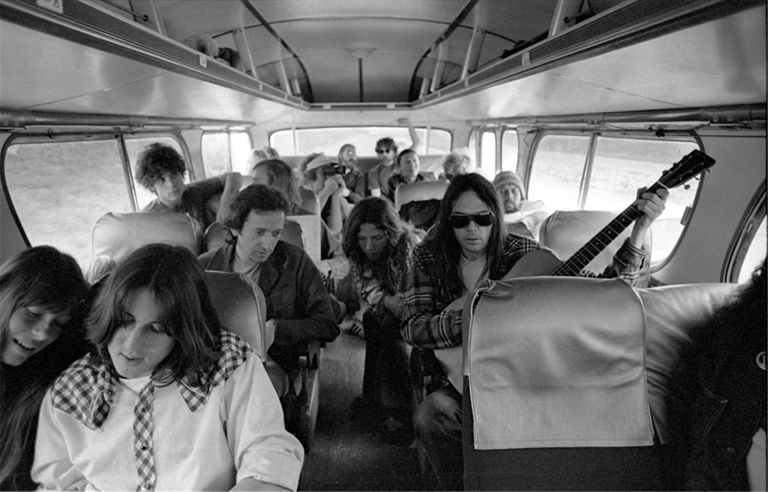 Neil Young on tour bus, 1974.
