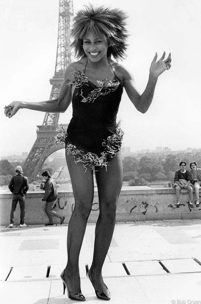 Tina Turner in front of the Eiffel Tower. Paris, France. 1984