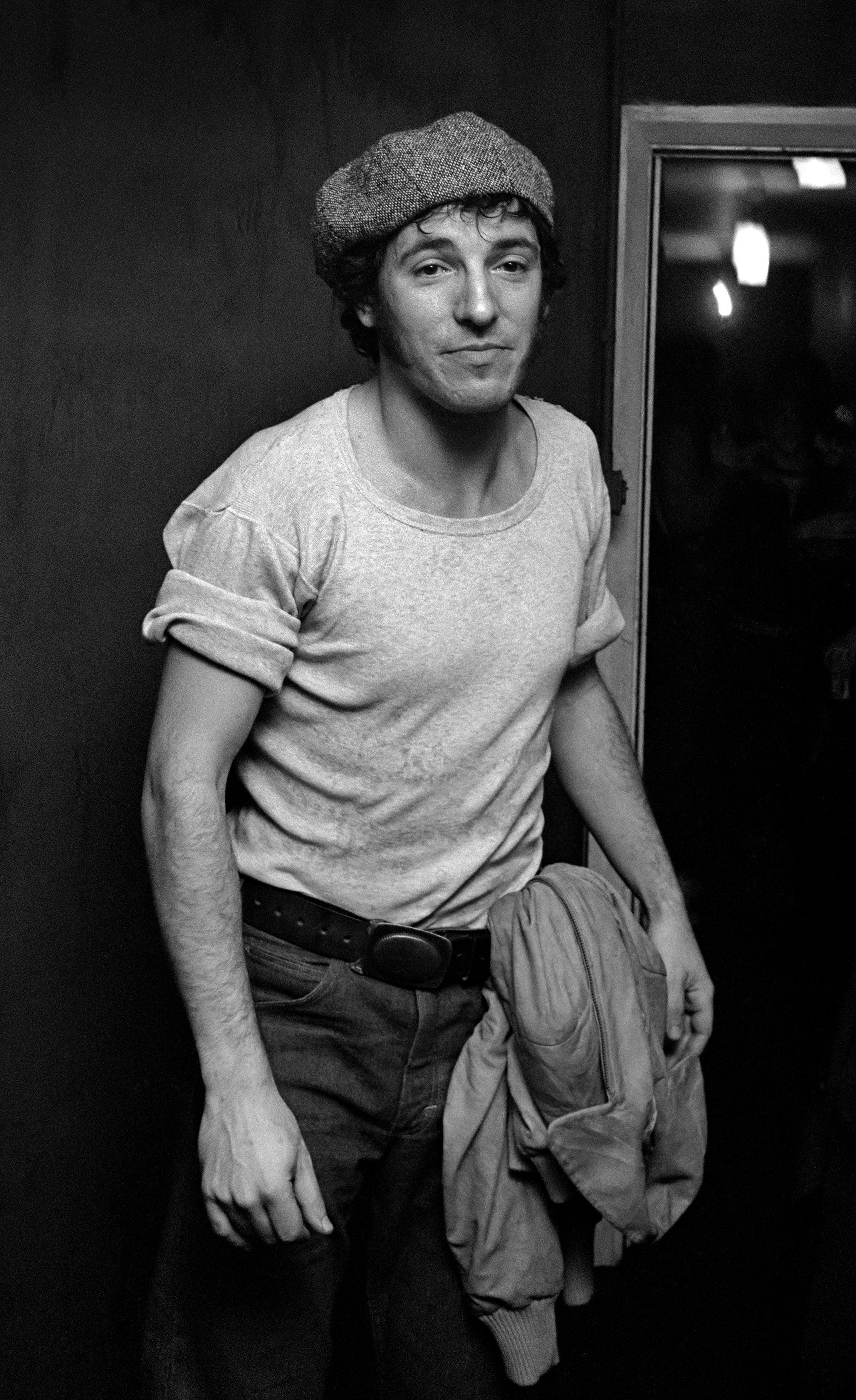 Photo of Bruce Springsteen back stage after U2 concert at the Hammersmith Palais London 1981