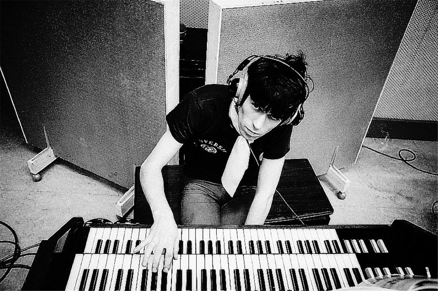 Keith Richards at a piano during a session at Olympic Studios in London.