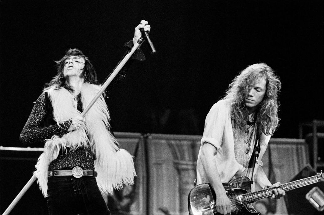 Chris Robinson and Rich Robinson of the Black Crowes performs on stage in 1991.