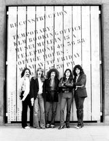 Journey posing in front of the KLM offices during renovation on the Leidseplein, Amsterdam, 1977.