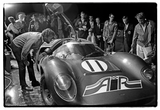 Sebring 12-hour race. Actor Jim Garner talks to Lothar Motschenbacher, co-driving with Ed Leslie.