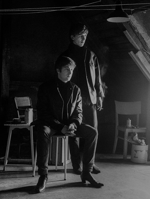 John Lennon and George Harrison in attic (Hamburg, 1960).