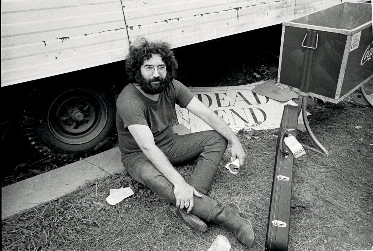 Jerry Garcia backstage at Woodstock. 1969.