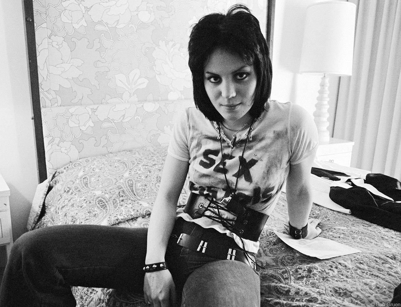 Joan Jertt sitting in her hotel room at the Sunset Marquis Hotel. Los Angeles, CA 1976