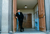 Johnny Cash Outside Greystone Chapel at Folsom prison (color) . 1968