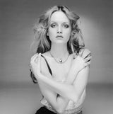British model Leslie Hornby who is best known as Twiggy poses in a London studio, 1975.