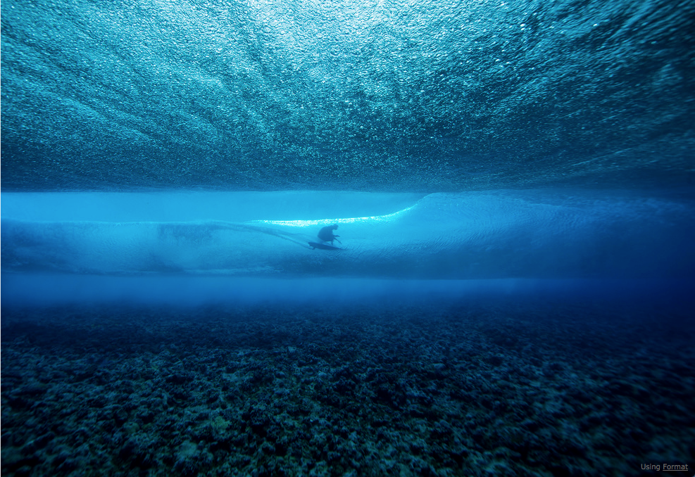 Kelly Slater from underwater in the South Pacific.