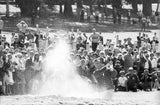 Arnold Palmer kicks up sand after hitting out of the bunker during Round 4 of the 1966 US Open at the Lake Course of The Olympic Club. San Francisco, California.