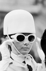 Film actress Audrey Hepburn in a white hat and sunglasses for her role in William Wyler’s 1966 comedy caper ‘How to Steal a Million’, in Paris.