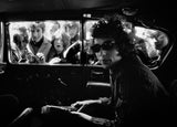Bob Dylan riding in limo. London, UK 1966