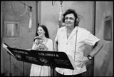 Johnny Cash and June Carter Cash in the recording studio in 1975.